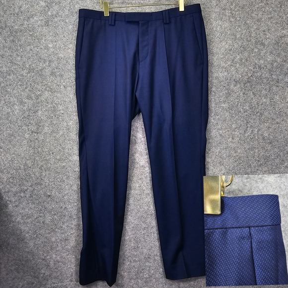 Hugo Boss Dress Pants Mens M Blue Wool Slim Textured Formal Suit‎ Trousers 34x27